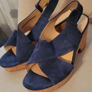 Clarks Navy Suede Wedge Sandals